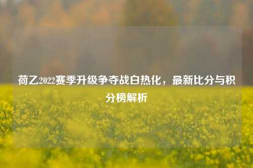 荷乙2022赛季升级争夺战白热化，最新比分与积分榜解析